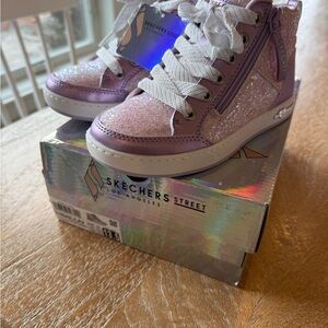 Skechers Kids' Sparkle High-Top Sneakers - Lavender and White